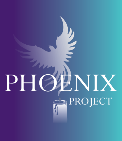 The words phoenix project over a phenix silhouette and teal purple background