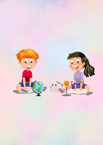 boy and girl studying planets