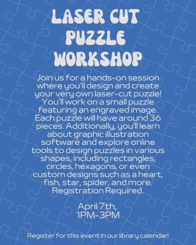 white puzzle outlined background w/ event info