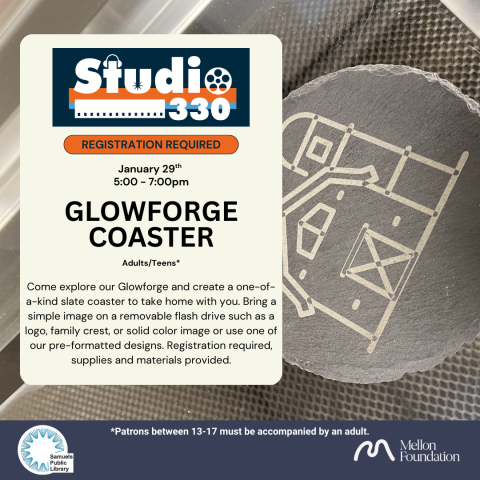 Event Calendar description with a slate engraved coaster.