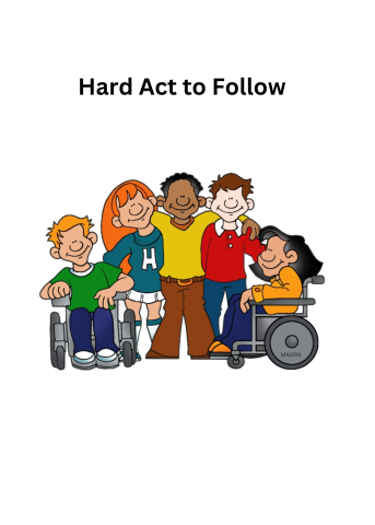 five friends, three standing and two in wheelchairs