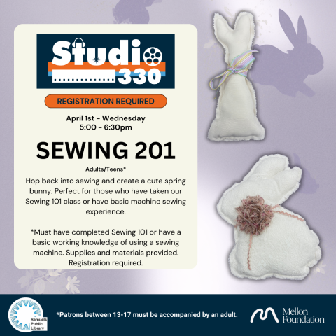 Sewing Bunny on purple background