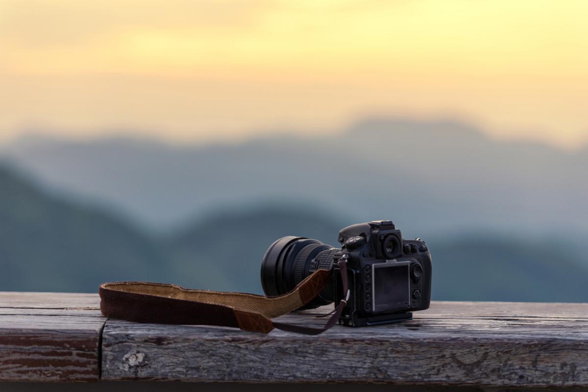 a camera overlooking an out-of-focus landscape