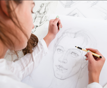 women drawing a portrait