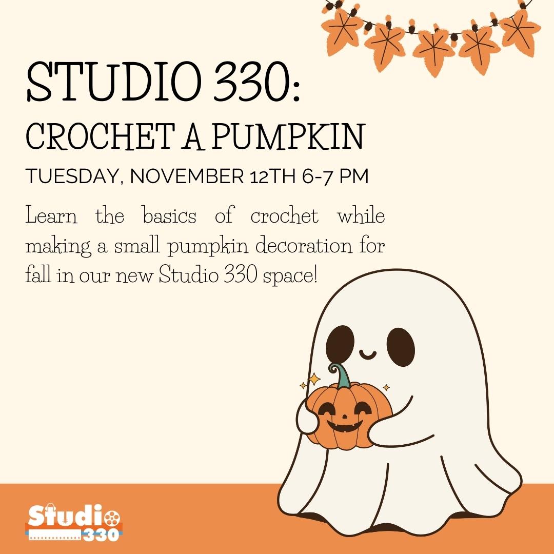 Tuesday Nov. 12th 6-7pm, ghost holding pumpkin