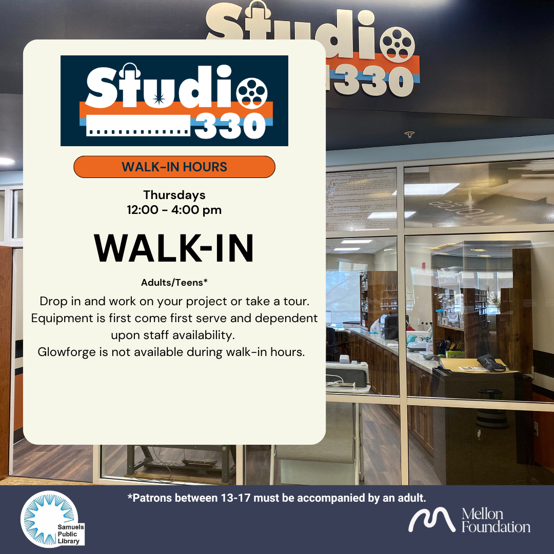 Walk-In Hours information with view of Studio 330