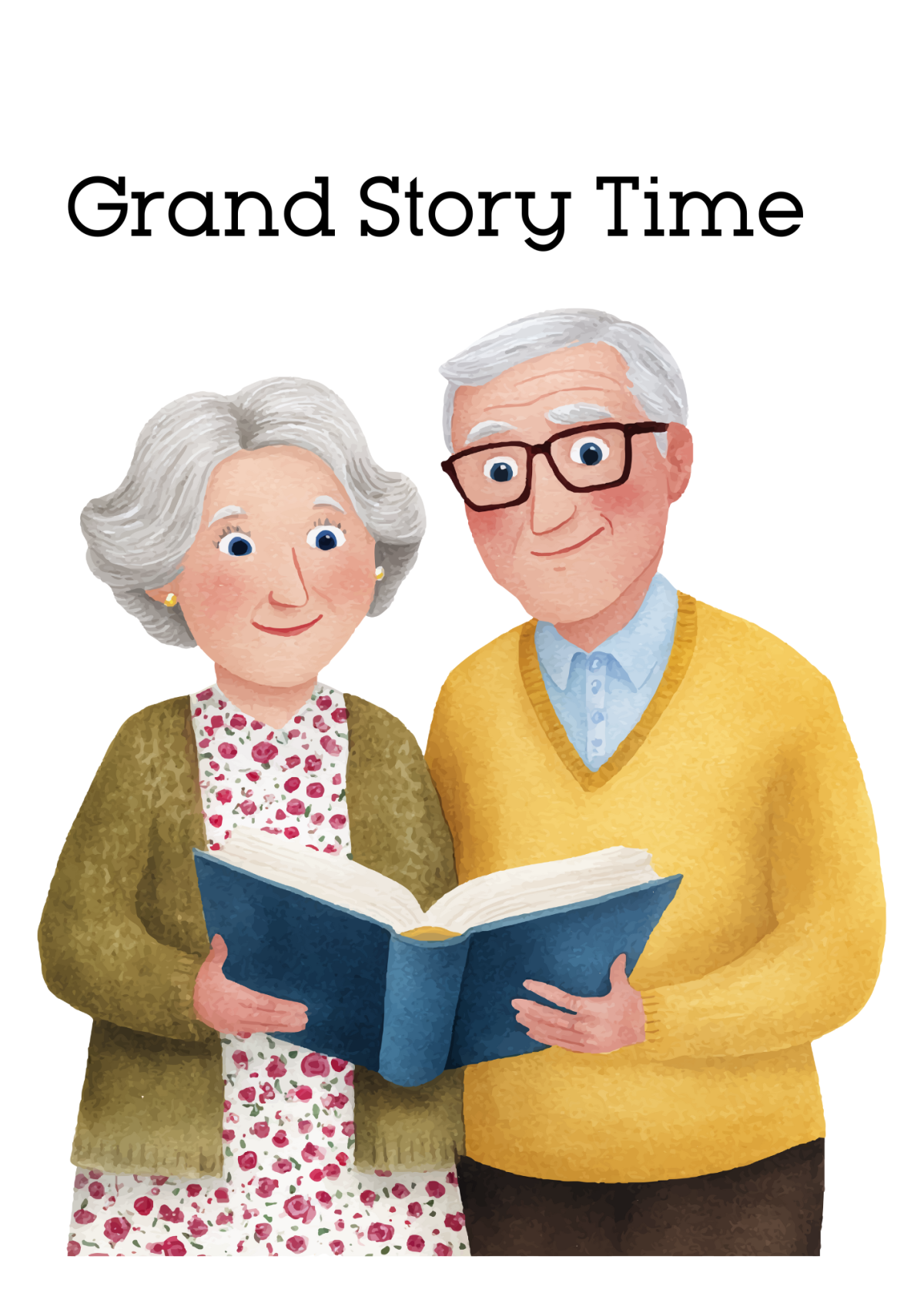 gray haired lady and man reading a book