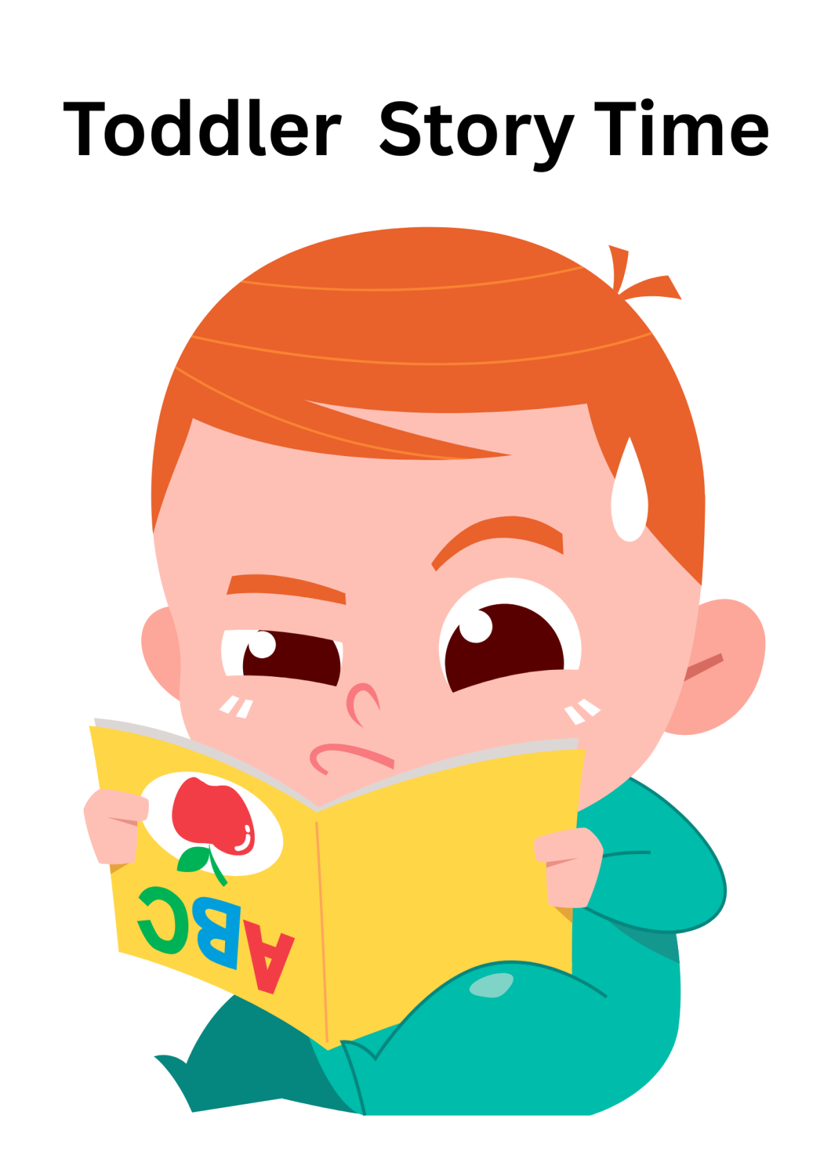red hair baby holding book
